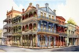 Fototapeta Perspektywa 3d - depiction of traditional New Orleans buildings. Generative AI