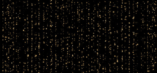 Wall Mural - Festive vector background with gold glitter and confetti for Christmas celebration. Black background with glowing golden particles.