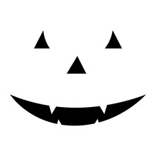 Vector Illustration Of A Funny Pumpkin Face For Halloween With A Creepy Smile. Vector Isolated Design On A White Background.