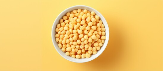 Wall Mural - Cereal balls with milk photographed on a isolated pastel background Copy space