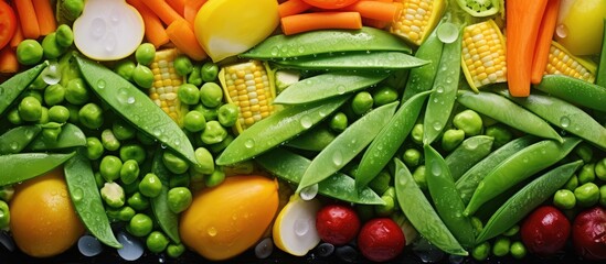 Wall Mural - Close up of frozen vegetables Vegetable preservation Frozen produce isolated pastel background Copy space