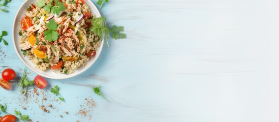 Aufkleber - Chicken salad with quinoa fresh veggies isolated pastel background Copy space