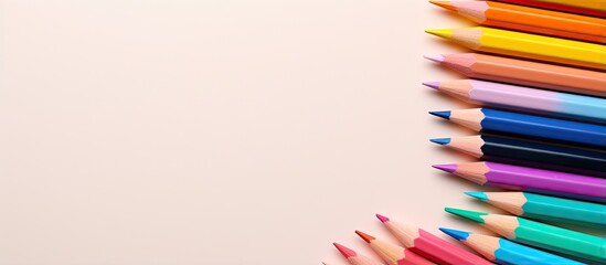 Aufkleber - Colored pencils frame isolated on a isolated pastel background Copy space