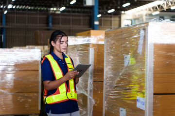 Eengineers women inspect relay protection system with laptop comp. They work a heavy industry manufacturing factory.