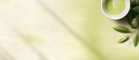 Aufkleber - Beautifully frothed matcha green tea on a isolated pastel background Copy space in a transparent glass with room for text nearby