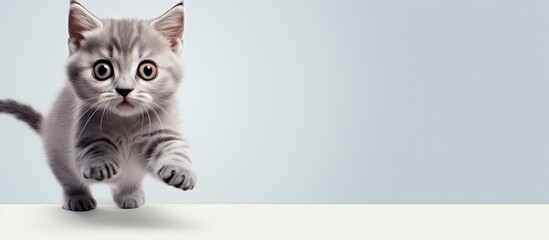 Poster - A purebred kitten with grey spots is on a isolated pastel background Copy space