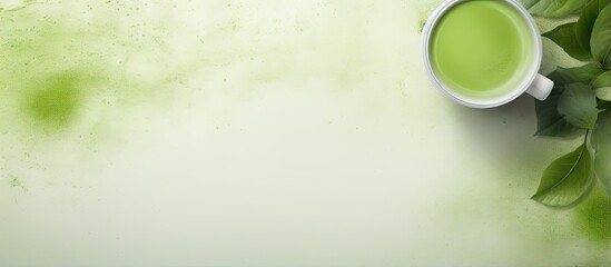 Aufkleber - Beautifully frothed matcha green tea on a isolated pastel background Copy space in a transparent glass with room for text nearby