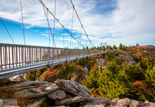 View Of Mile High Swinging Bridge, At Grandfather Mountain State Park, North Carolina.