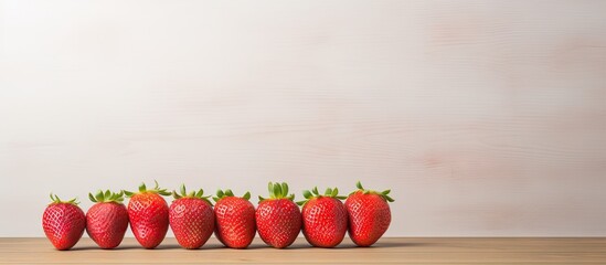 Aufkleber - A solitary strawberry sat beside a cluster of strawberries on a table isolated pastel background Copy space