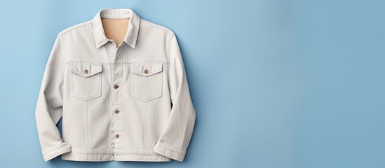 Poster - Casual style isolated pastel background Copy space with mens buttondown jacket gray striped shirt and blue jeans