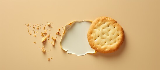 Poster - A crumbled biscuit alone against isolated pastel background Copy space seen from above
