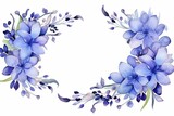 Floral frame of blue hyacinth flowers. Watercolor illustration for greeting and Instagram card. Generative AI
