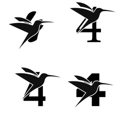 Number 4 initial Logo | Set Of Brids | Number And Bird Logo