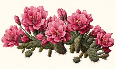 Wall Mural - illustration of a cactus with pink flowers, Generative ai
