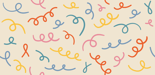 Wall Mural - colorful hand drawn twisted lines y2k naive seamless pattern. abstract doodle lines background for g