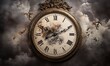 © Handz - Antique style roman wall clock with smoke splash background, Generative Ai