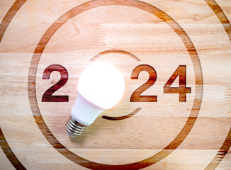 Poster - happy new year 2024 with business creative trends, goal and success concepts. 2024 year number with 