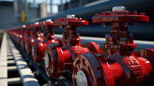 Red-handled Valves Positioned Along A Line.