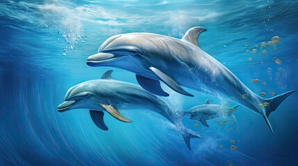 Wall Mural - dolphins swimming in the blue ocean , Dolphins inhabiting Mikurajima in Tokyo