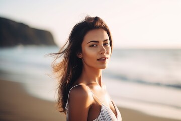 Wall Mural - cropped shot of a beautiful young woman standing on the beach