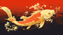 Koi Fish On Grunge Background With Space For Your Text. AI Generative.