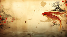Koi Fish On Grunge Background With Space For Your Text. AI Generative. Ai Generative.