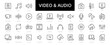 Video & Audio thin line icons set. Audio, Video editable stroke icon. Vector illustration