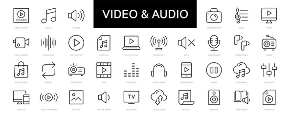 Wall Mural - video & audio thin line icons set. audio, video editable stroke icon. vector illustration