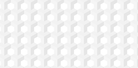 Wall Mural - Seamless geometric hexagon cube pattern background. abstract cubes geometric white and gray color hexagon technology background. digital cube honeycomb Front view of white texture for background.