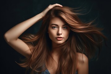 Wall Mural - shot of a beautiful young woman holding her own hair in her hand