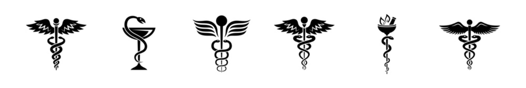 Wall Mural -  - Caduceus snake icons set, vector medical snake logo