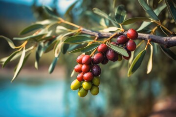 Wall Mural - close-up of ripe olives on tree branch ready for harvest