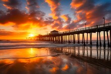 Oceanside Pier At Sunset: A Picturesque View Of The Colorful Horizon And The Pier Silhouetted Against The Sparkling Water