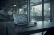 modern office environment with elevated laptop displaying programming code and depth effect. Generative AI