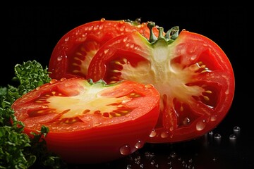 Sticker - a close-up of a juicy tomato cut in half