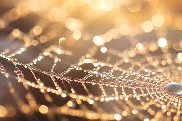 macro shot of a dew-kissed spider web glistening in sunlight