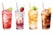 Artwork showing watercolor illustrations of beverages for cafe menu. Generative AI