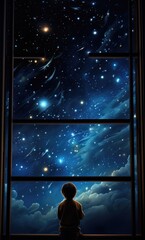 Wall Mural - A child looking out a window at the stars