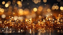 Blurred Abstract Golden Shining Fireworks Building Background At Night