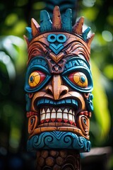 Tiki Mask of some Tribu in the middle of a Tropical Forest.