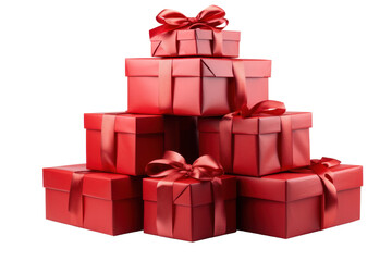 Wall Mural - Christmas presents, gift boxes stack with ribbon bow isolated transparent background, PNG, 