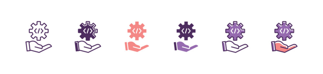 Aufkleber - hand with gear development icon vector business programming website and software building set collection office application management design