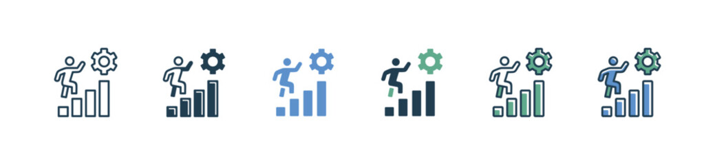 Poster - business employee development training to achieve goal icon with organization people go upstairs growth improvement vector 