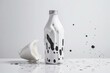 Milk-themed bottle with splashes, standing alone on a white background. Generative AI
