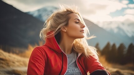 Canvas Print - Caucasian athlete woman rest outdoor