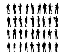 Set Of Business People Silhouette, Man And Woman Team, Isolated On White Background