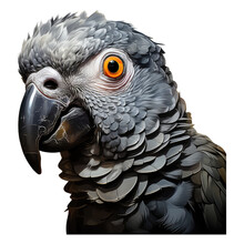 African Grey Looks Surprised With Big Eyes Isolated On Transparent Backgrounds . Generative AI