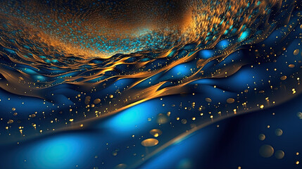 Poster - Abstract blue background with bokeh, sparkles and golden lights.