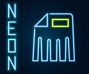 Poster - Glowing neon line Paper shredder confidential and private document office information protection icon isolated on black background. Colorful outline concept. Vector