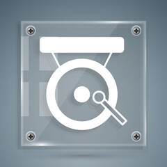 Wall Mural - White Boxing gong icon isolated on grey background. Boxing bell. Square glass panels. Vector